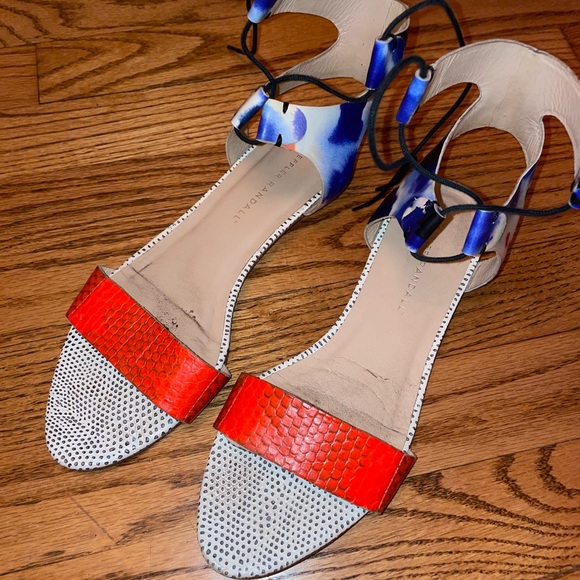 Loeffler Randall Sandals Alexa Seam Mixed Media Leather Shoe Lace Up Croc Color - Picture 2 of 6